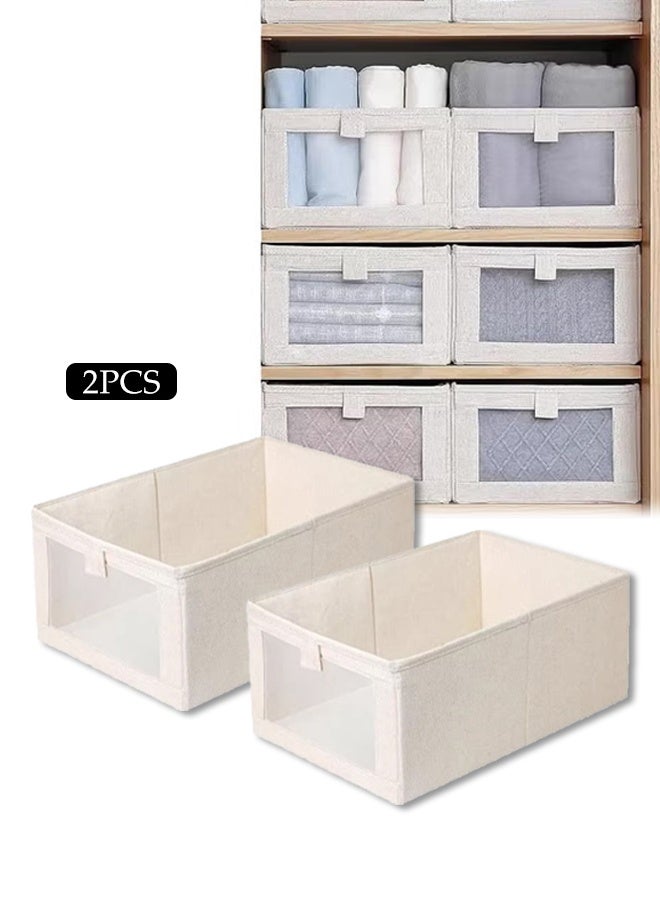 DUNISO Wardrobe Clothes Organizer, 2pcs Jeans Storage Box, Visible Drawer Organizers for Clothing, Foldable Closet Storage Basket, Washable Drawer Box - Image 1